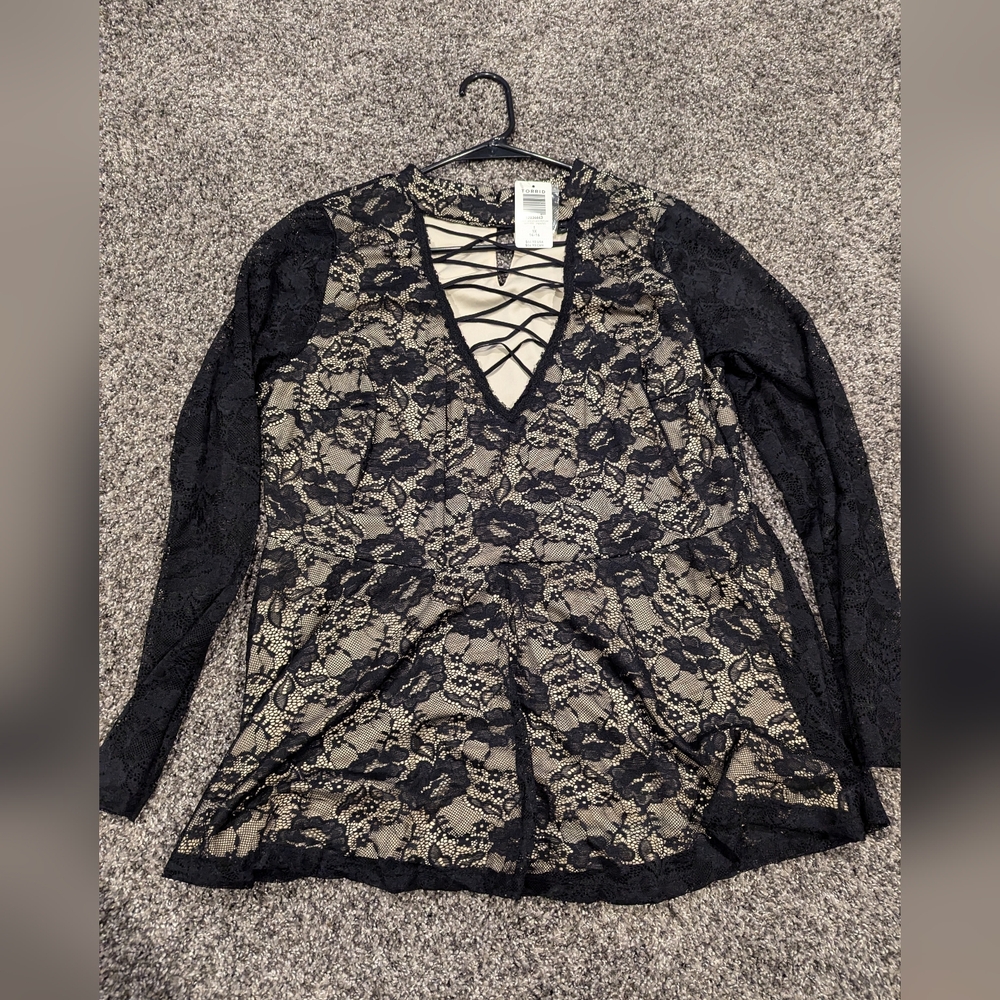 Torrid Lace Long Sleeve Peplum Blouse